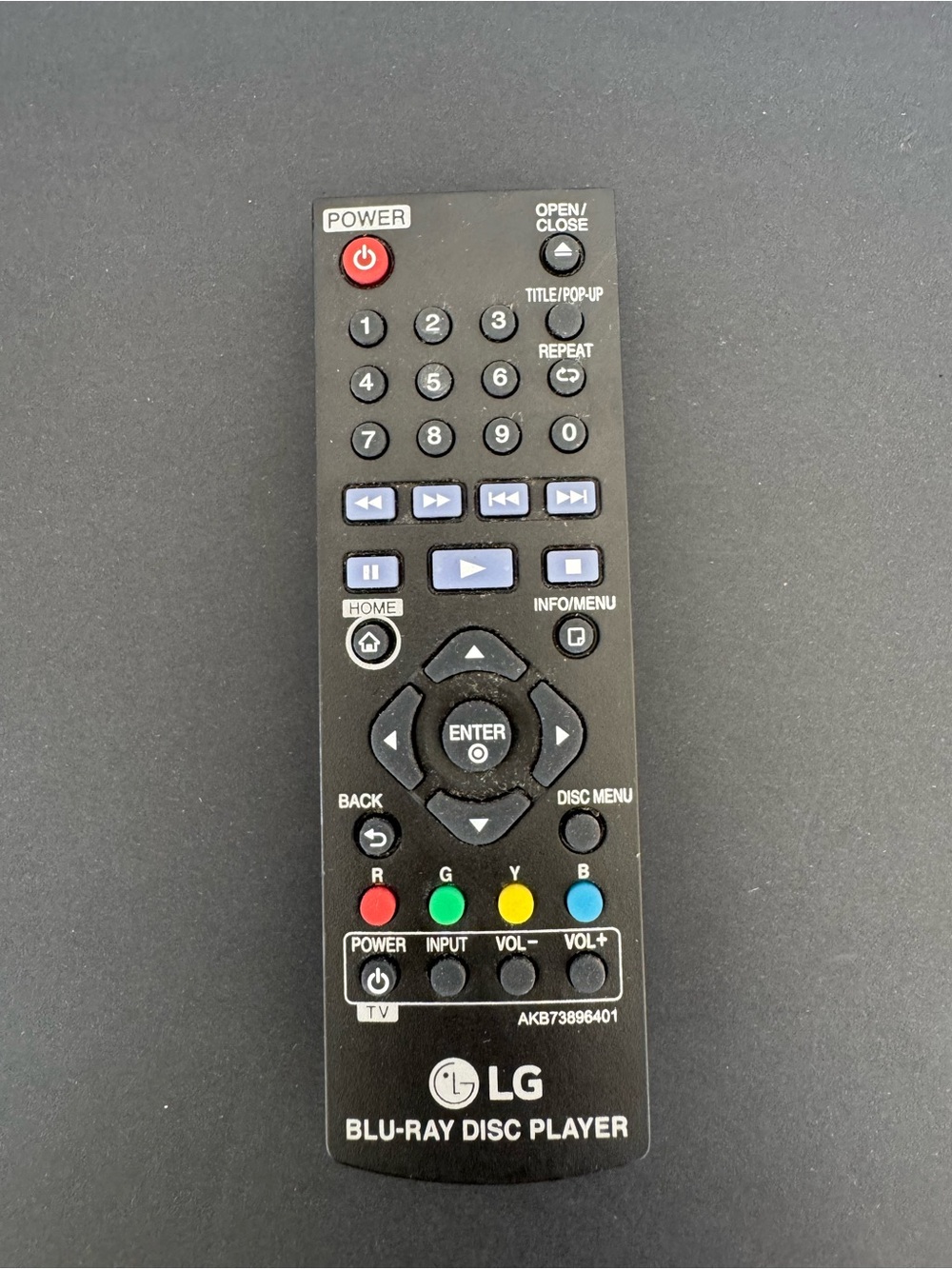 LG Black Remote with Red, Green, Yellow, Blue Buttons